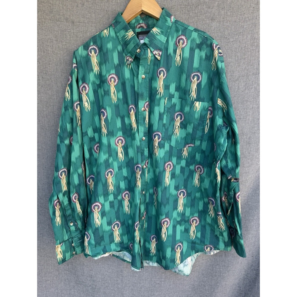 Vintage‎ Roughrider Southwestern Dream Catcher Mens Large Button Down Shirt Teal